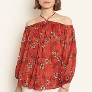 Gorgeous off-the-shoulder blouse with floral and gold detail by Ann Taylor
